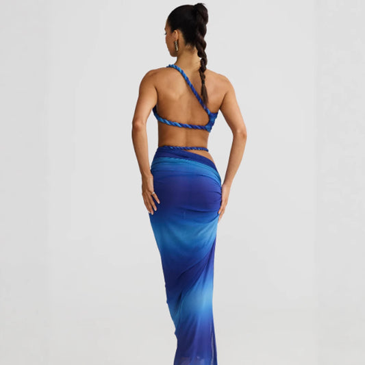 Diagonal Collar Sling Women's Sleeveless Sheath Midriff Outfit Backless Dress