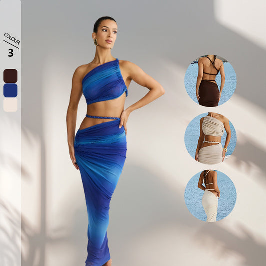 Diagonal Collar Sling Women's Sleeveless Sheath Midriff Outfit Backless Dress