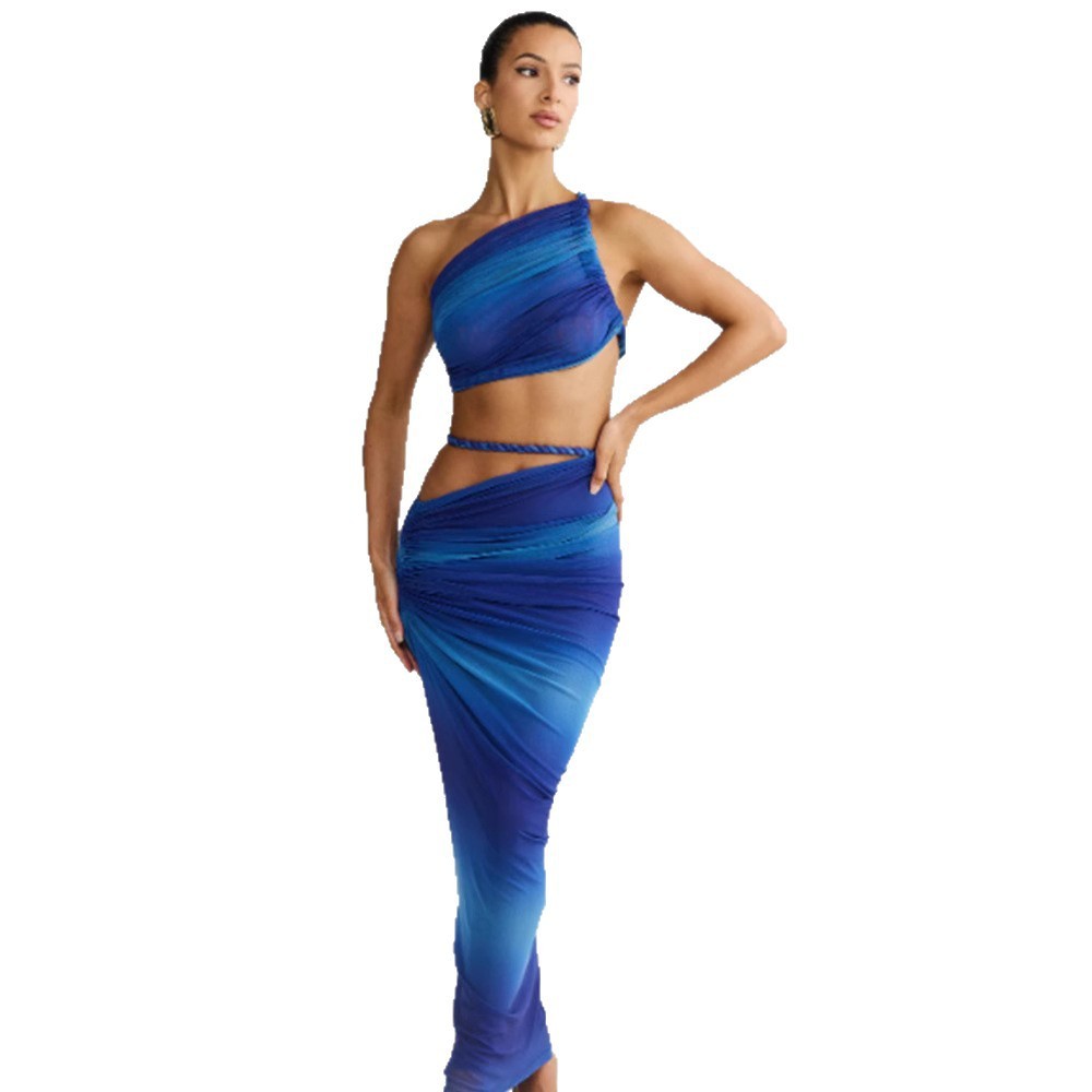 Diagonal Collar Sling Women's Sleeveless Sheath Midriff Outfit Backless Dress